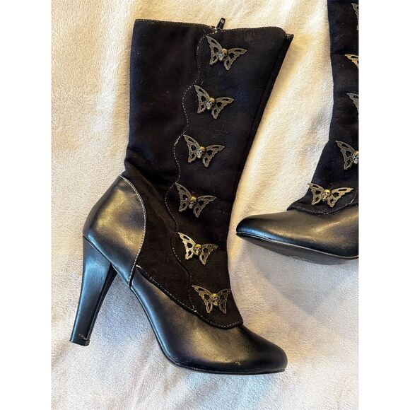 Demonia Women's Steampunk Skull & Butterfly Boots Black Size 6.5 Mid-Calf - Picture 3 of 12